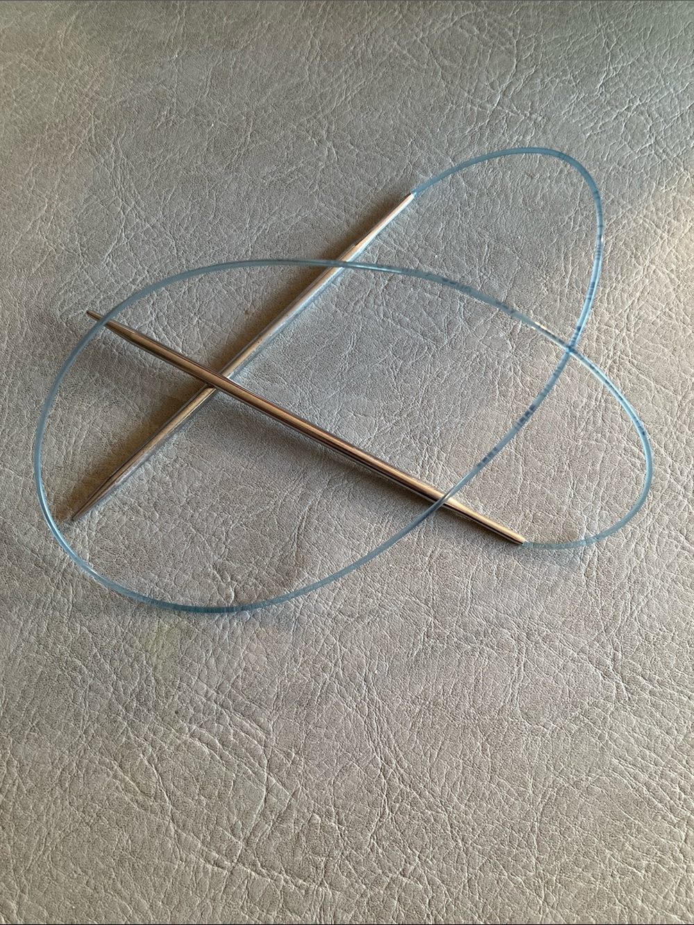 4mm Circular Knitting Needles - Silver Tips with Light Blue Cable